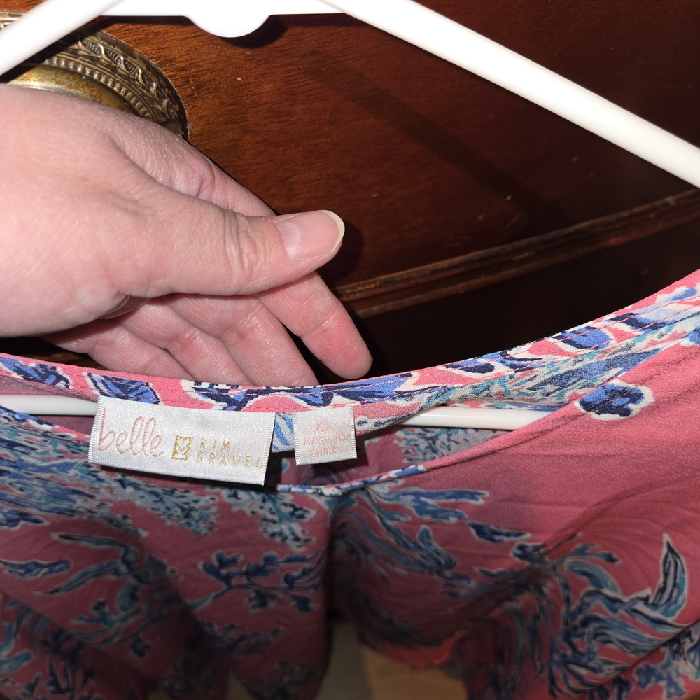 Belle by Kim Gravel Pink Tunic with Blue Floral Print - Picture 2 of 2